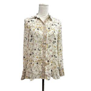 Max Studio London Women’s Long Sleeve Button Up Shirt Size Small  Floral Sheer